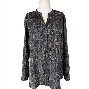 Jones New York Satin Button Down Blouse Black XL